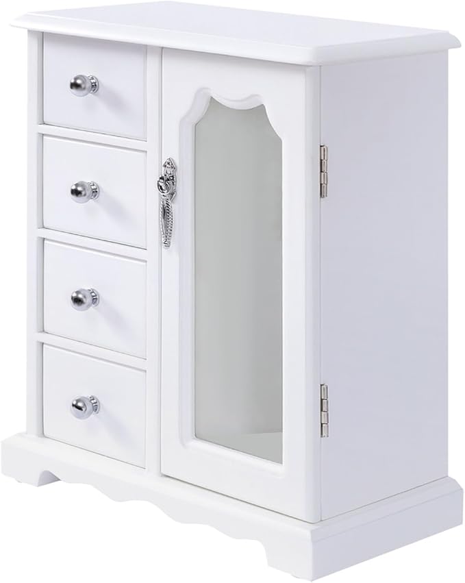Jewelry Box for Women, 4 Layer Jewelry Holder Organizers Large Jewelry Storage Case with Mirror ,Double Doors, Ring Necklace Carousel, for Necklaces Earrings Rings Bracelets Christmas New Year Gifts