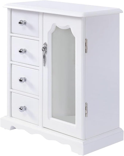 Jewelry Box for Women, 4 Layer Jewelry Holder Organizers Large Jewelry Storage Case with Mirror ,Double Doors, Ring Necklace Carousel, for Necklaces Earrings Rings Bracelets Christmas New Year Gifts