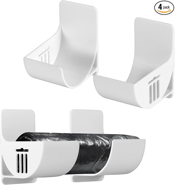 PEUTIER 2.5 Inch Small Trash Bag Holder, 4pcs Plastic, Wall Mount Kitchen Organizer, Multifunctional Storage for Home, White (05010)