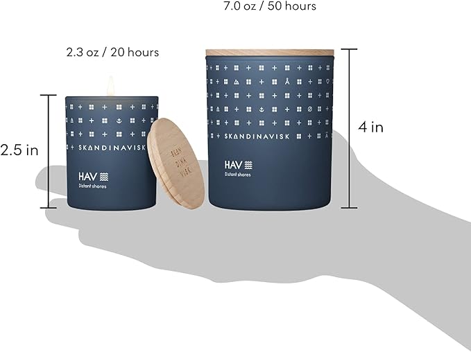 Skandinavisk HAV 'Sea' Mini Scented Candle. Fragrance Notes: Salt Spray and Sea Kelp, Hawthorn and Beach Rose. 2.3 oz.