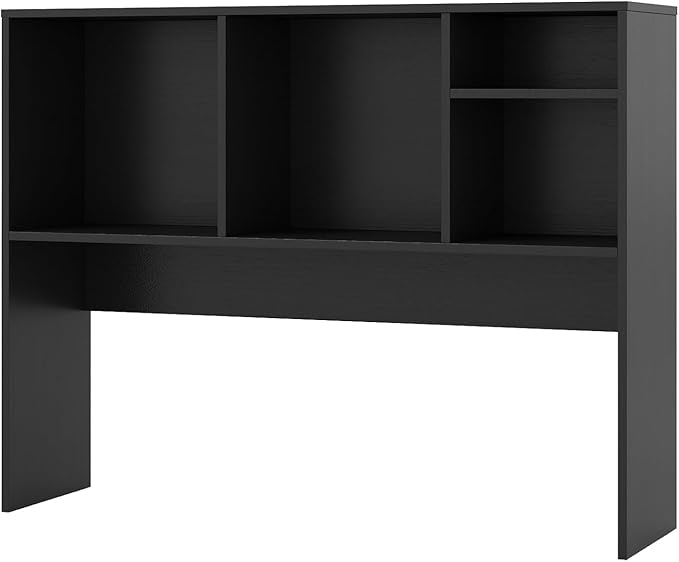 Desk Hutch, Desktop Shelf with 4 Shelves, Desk Bookshelf w/Anti-Toppling Devices, Wood Table Top Bookshelf Organizer, Small Desk Shelf for Study, Office, Dorm (Black, 4 Shelves)