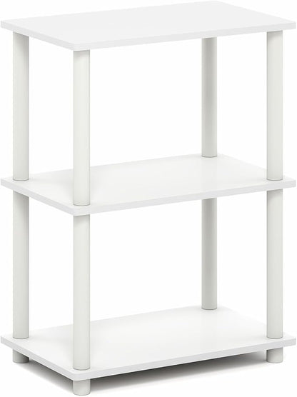 Furinno Turn-N-Tube Storage Shelves, 3-Tier Book Shelf, Corner Shelf, Toolless Open Shelves, for Organization and Storage, Living Room, Garage, Home Office, White