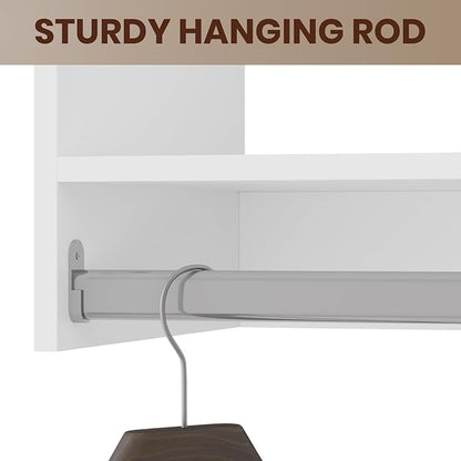 ROOMTEC 25.5" Double Hanging Closet Unit, Modular Closet System with Hanging Rod, Wardrobe Organizer for Bedroom or Walk-in Closet, Wall Mounted, Customizable Clothes Storage Unit, White