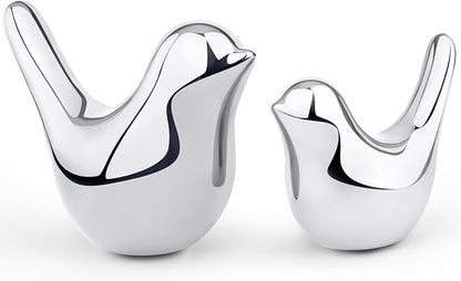 LAIDANLA Small Birds Statues Silver Modern Style Home Decor Birds Small Animal Sculpture for Living Room Office Desktop Shelf Coffee Table Bedroom（2pcs）
