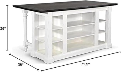 Pemberly Row Wood Kitchen Cart in Espresso (36" H x 71.5" W x 38" D) for Kitchen, Dining Room with Adjustable Shelves, 13" Drop Leaf, Easy Assembly