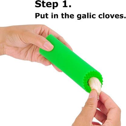 Sinnsally Garlic Peeler Skin Remover Roller Keeper,Easy Quick to Peeled Garlic Cloves with Silicone Tube Roller Garlic Peeling Kitchen Tool(Green)