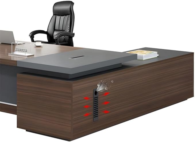 NIUYAO L-Shape Executive Computer Desk with Drawers - Brown/Grey Modern Writing Table with Storage Shelves - 71" L x 71" W x 29.5" H (Right)