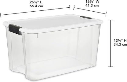 Sterilite 8 Pack Ultra Latching Box, Storage Bins with Lids, Clear Plastic, 70 Quart - Heavy-Duty Organizing Containers for Closet, Bathroom, and Office