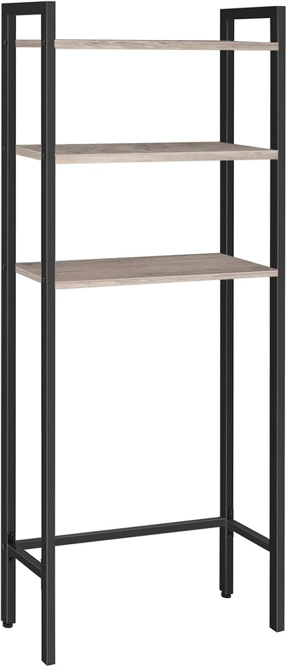 HOOBRO Over The Toilet Storage, 3-Tier Bathroom Organizer Shelf Over Toilet, Freestanding Bathroom Storage Shelves, Space Saver, Easy to Assemble for Room, Greige and Black BG41TS01