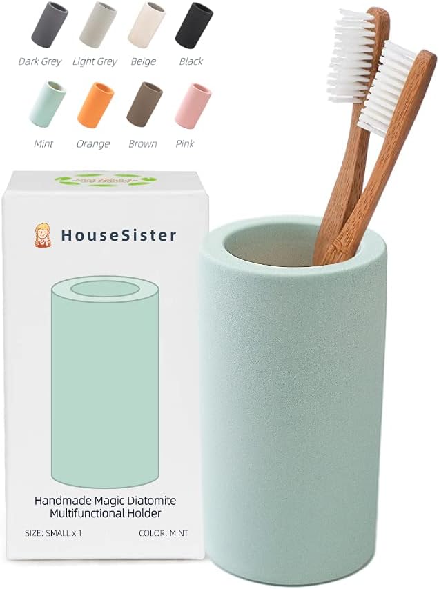Fast-Drying Diatomite Toothbrush Holder - Bathroom Countertop Organizer Stand for Toothpaste, Makeup Brushes, Razors & Accessories (Mint Green)
