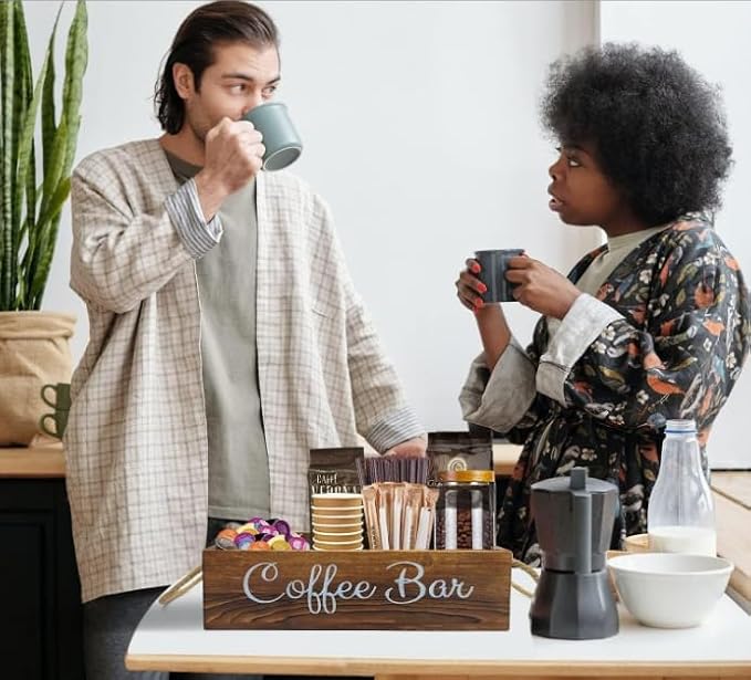 Wooden Coffee Bar Accessory Organizer, Coffee Corner Storage Rack With Removable Shelves, Farmhouse-Style K-Cup Capsule Storage Basket With Handles-Designed Specifically For Coffee Lovers
