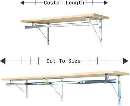 Custom Cut-to-Size Premium Wall-Mounted Shelf with Rod and Bracket Kit. 3/4" Thick Shelves, 14 inches deep. Customize The Length from 16" up to 72".