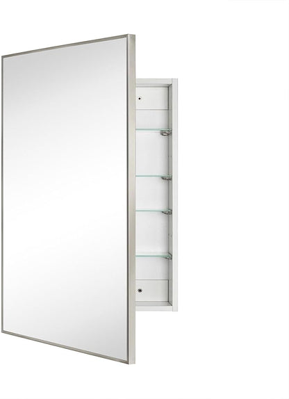 TEHOME 20'' x 30'' Brushed Nickel Recessed and Surface Mount Bathroom Medicine Cabinet with Mirror Square Cornered Metal Framed Rounded Rectangle Medicine Cabinet Mirror