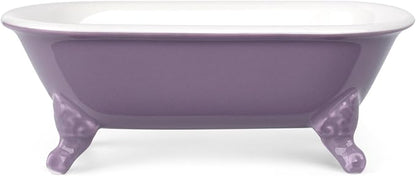 6.5" Ceramic Mini Decorative Clawfoot Bathtub Bar Soap Dish, Kitchen Sponge Holder and Shower Tray for Bathroom, 1 Pack(Lavender)