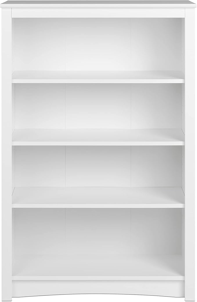 Prepac Sonoma 4-Tier Bookcase 48"H with 3 Adjustable Shelves, White Storage Cabinet, Modern Display Cabinet, Bookshelf with Storage Shelves for Home Office, Living Room Organizer