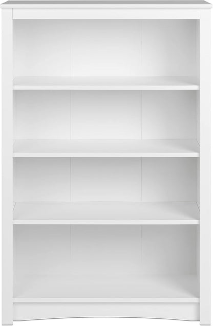 Prepac Sonoma 4-Tier Bookcase 48"H with 3 Adjustable Shelves, White Storage Cabinet, Modern Display Cabinet, Bookshelf with Storage Shelves for Home Office, Living Room Organizer