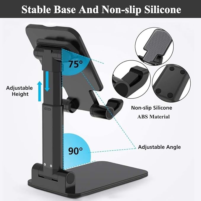 Meetuo 2 Pcs Cell Phone Stand for Desk, Adjustable & Foldable Phone Holder | Adjustable Angle Height, Fully Foldable&Portable, Compatible with iPhone/Smartphones