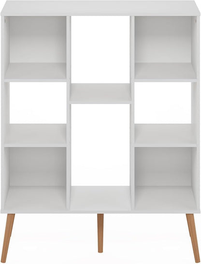 Furinno Claude Mid Century Style Book Shelf, 8-Cube Bookshelf, Cube Storage Organizer Bookcase with Wood Legs, 10.9 x 31.5 x 39.3, for Living Room, Bedroom, Home Office, White