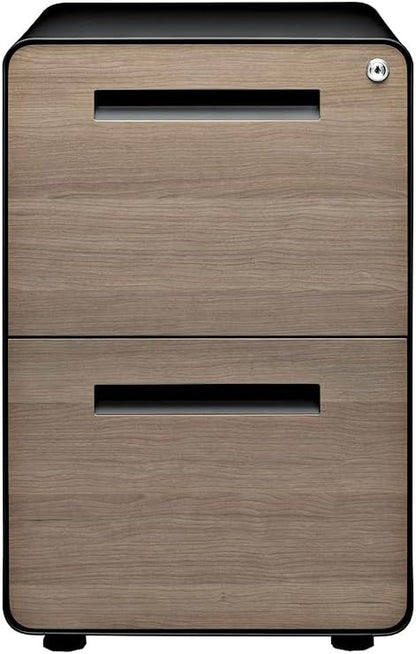 Laura Davidson Furniture Stockpile 2 Drawer Mobile File Cabinet with Lock - Under Desk Metal Filing Cabinet, Legal/Letter File Folders, Wheels and Stationary Feet, Pre-Assembled, Black/Wood