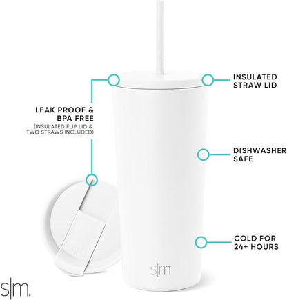 Simple Modern Insulated Tumbler with Lid and Straw | Iced Coffee Cup Reusable Stainless Steel Water Bottle Travel Mug | Gifts for Women Men Her Him | Classic Collection | 20oz | Winter White