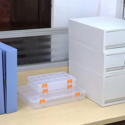 BangQiao 3 Pack Mixed Size Clear Plastic Storage Box Organizer Case with Fixed Compartment for Small Parts, Jewelry, Diamond, Craft Supplies, Sewing Kit, DIY Accessories