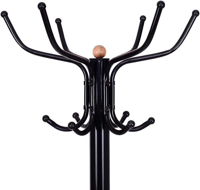 LDAILY Moccha Standing Coat Rack, Metal Frame, Study Portable Free Standing Entryway Hat Coat Jacket Umbrella Holder, Hanger with Base Coat Tree Stand, Black