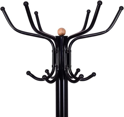 LDAILY Moccha Standing Coat Rack, Metal Frame, Study Portable Free Standing Entryway Hat Coat Jacket Umbrella Holder, Hanger with Base Coat Tree Stand, Black