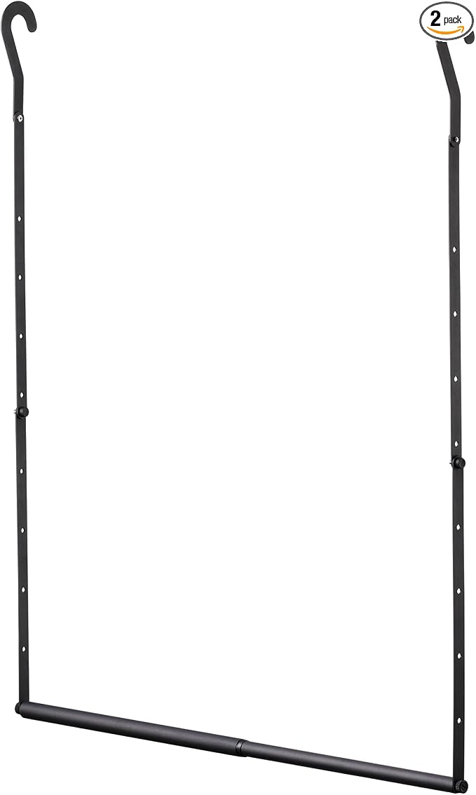 Closet Rod Extenders - Black Adjustable Closet Hanging Rod, Width & Height Expandable Clothes Rod, Space-Saving Closet Organizer for Hanging Clothes, Easy Installation, 2 Packs