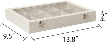 Frebeauty Velvet Jewelry Tray,12 Grid Jewelry Organizer with Clear Lid,Bracelets Holder,Jewelry Display Case with Clasp,Drawer Insert Bangle Brooch,13.8 x 9.5 x 2 Inches,Gift for Women Girls(Beige)