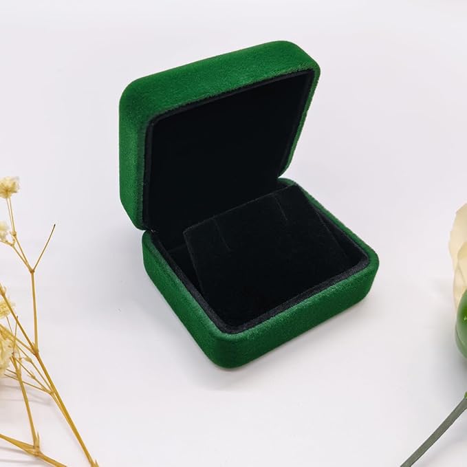 GBYAN 2 Pieces Velvet Earring Box,Stud Earring Gift Box,Jewelry Display Case for Proposal,Engagement,Wedding and Birthday,Green