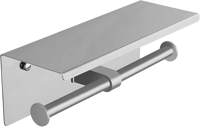 BGL Toilet Paper Holder with Shelf Brushed Nickel Double Head Toilet Tissue Roll Holder 304 Stainless Steel Wall Mount for Bathroom