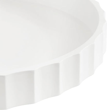 Kate and Laurel Lissi Decorative Round Tray with Wavy Design; 16 Inch Diameter; White; Modern Scalloped Circle Serving Tray for Coffee Table Ottoman; Dining Table; or Entryway Catch-All Tray