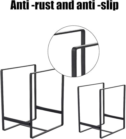 3Pcs Plate Holder Organizer - 2 Sizes Metal Upright Dish Rack for Kitchen Countertop/Cupboard | Portable Storage for Plates, Pots, Pans, Lids | Black Rustproof Counter Dish Organizer