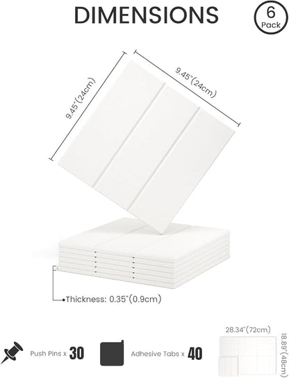 Fluxynara Felt Bulletin Board Tiles -28"x18" with 40 Adhesive Tabs, Cork Board Alternative for Office Decor, Push Pin Board Wall Organizer 6-Pack(Milky White)