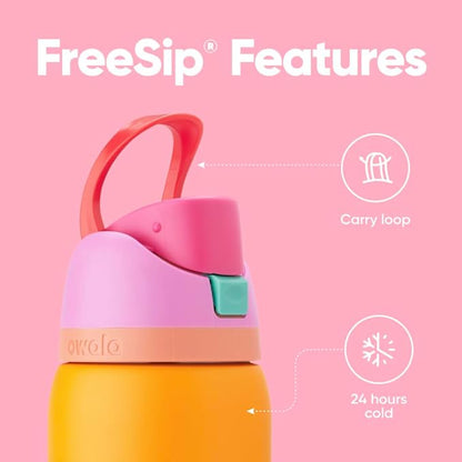 Owala FreeSip Insulated Stainless Steel Water Bottle with Straw for Sports, Travel, and School BPA-Free Sports Water Bottle, 32 oz, Tropical | Insulated, with Straw, for Sports, Travel, and School, BPA-Free