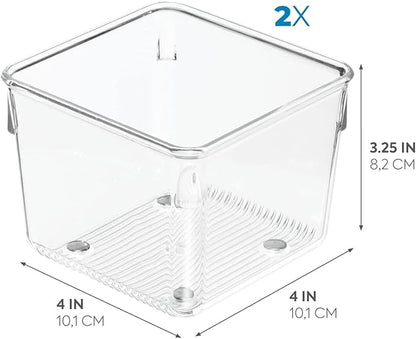 iDesign Linus Plastic Kitchen Drawer Organizer for Silverware, Spatulas, Cutlery, Gadgets, Office Supplies, Cosmetics, 4" x 4" x 3", Set of 2, Clear