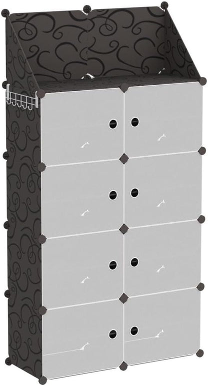 Jomifin Shoe Rack Storage Cabinet with Doors, Key Holder, Portable Shoe Organizer, Expandable Standing Rack, Holds 32-64 Pairs Shoes Boots Slippers for Closet Hallway Entryway Bedroom, 2x8 Tier, Black