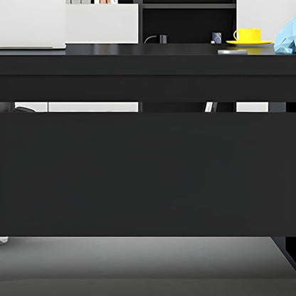 LITFAD Modern L-Shape Office Desk with Wood Base Executive Desks Boss Table Computer Desk Home Office Furniture with Drawers and Storage Shelves - Without Chairs 78.7" L x 31.5" W x 29.5" H Black