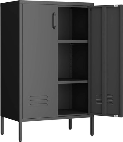 Metal Storage Cabinet,Metal Cabinet with Adjustable Shelves, 2 Door Locker Cabinets with Doors,Morden Accent Cabinets for Living Room,School,Office,Black