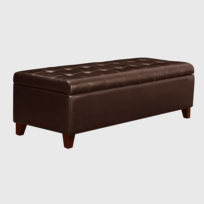 Homebeez 51" Faux Leather Storage Ottoman Bench Tufted Rectangular Footstool with Wood Legs (Brown)