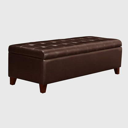 Homebeez 51" Faux Leather Storage Ottoman Bench Tufted Rectangular Footstool with Wood Legs (Brown)