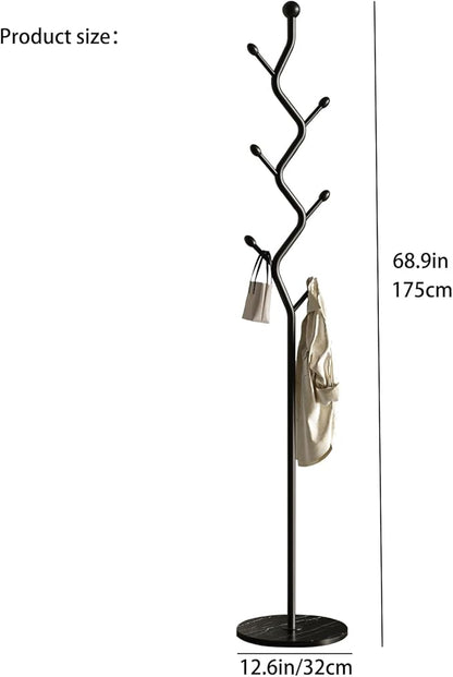 Creative Tree Branch-Look Coat Rack Freestanding with 6 Hooks & Sturdy Marble base Metal Clothes Hanger Stand for Entryway/Mudroom/Bedroom/Hallway/Home Office (Matte black)