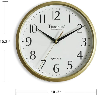 Wall Clock Silent Non-Ticking Battery Operated Small 10 Inch Modern Easy to Read for Living Room Bedroom Kitchen Office Decor (Gold)
