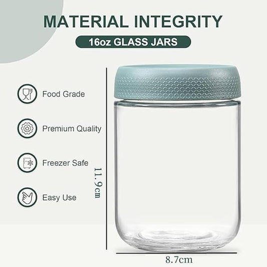 Overnight Oats Containers with Lids, 6 Pack Wide-Mouth Glass Food Storage Jars, 16oz Mason Jar Style Containers Perfect for Yogurt, Oatmeal, Fruit, Snacks and Meal Prep