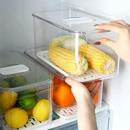Slideep Produce Saver Refrigerator Organizer Bins with Lids and Removable Drain Tray Food Storage Container - 4 Pack