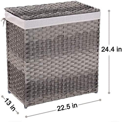 Mxfurhawa Slim Laundry Basket on Wheels, Heavy Duty Cotton Liner Laundry Storage Hamper with Handles, Collapsible Clothes Wire Basket Organizer Laundry Bag (2PCS-01A)