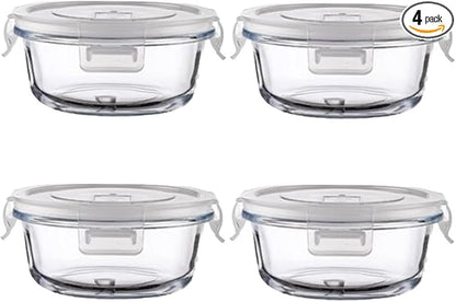 12oz Round Glass Food Containers With Lids, Small Round Glass Meal Prep Containers set,1.5 Cup Small Clear Food Storage Bowls BPA-Free, Microwave, Dishwasher, Freezer Safe（White）