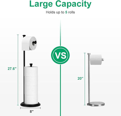Toilet Paper Holder Free Standing, Black Toilet Paper Holder, Bathroom Storage for 5 Mega Rolls, 27.6”H