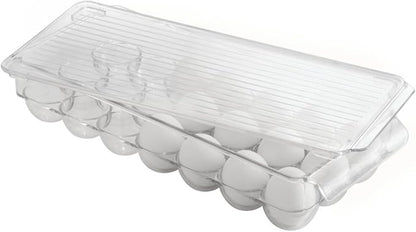 iDesign Clear Plastic Egg Holder for Fridge with Lid - 21 Egg Storage Container Organizer Bin