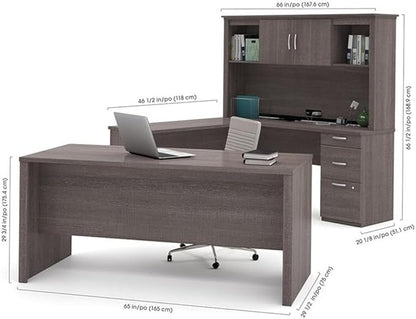 Atlin Designs Modern Wood U Shape Computer Desk with Hutch in Bark Gray